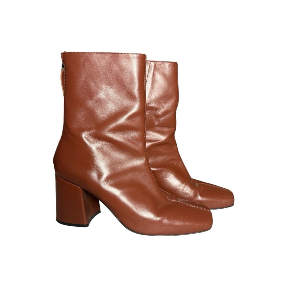 About Arianne Red Brown Chestnut Leather Square Toe Nico Heeled Boots 39 / US 9 - Picture 5 of 14